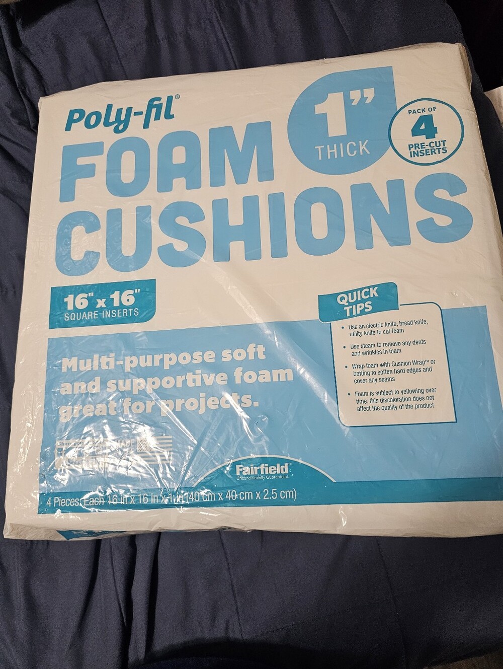 Fairfield™ 16" x 16" x 1" Project Foam Inserts, 4ct New